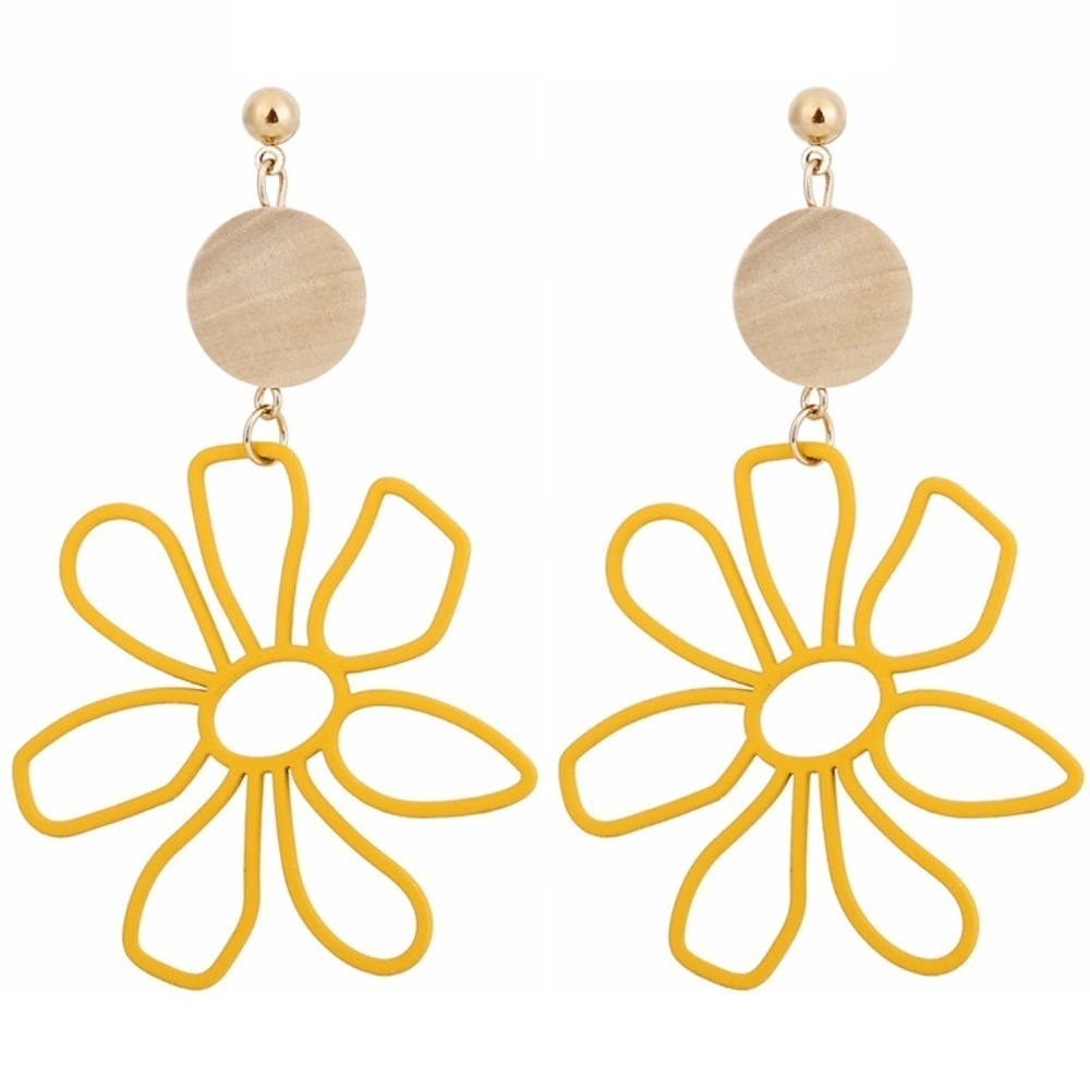 *PRARIE* Yellow Hollow Flower Dangle Drop Earrings